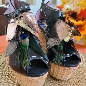 Platform wedges with peacock detail
